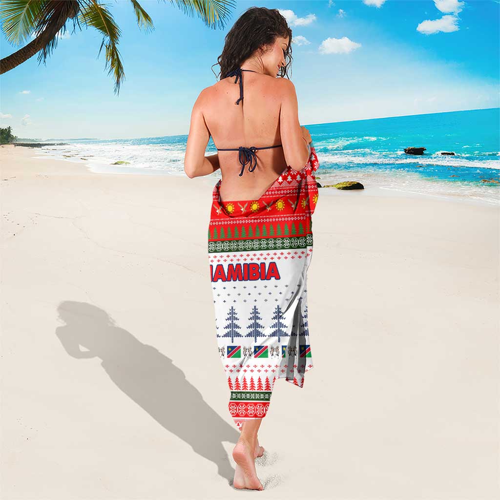 Namibia Christmas Sarong with Red-Green Theme, Coat of Arms, and National Flag Motif - Wonder Print Shop