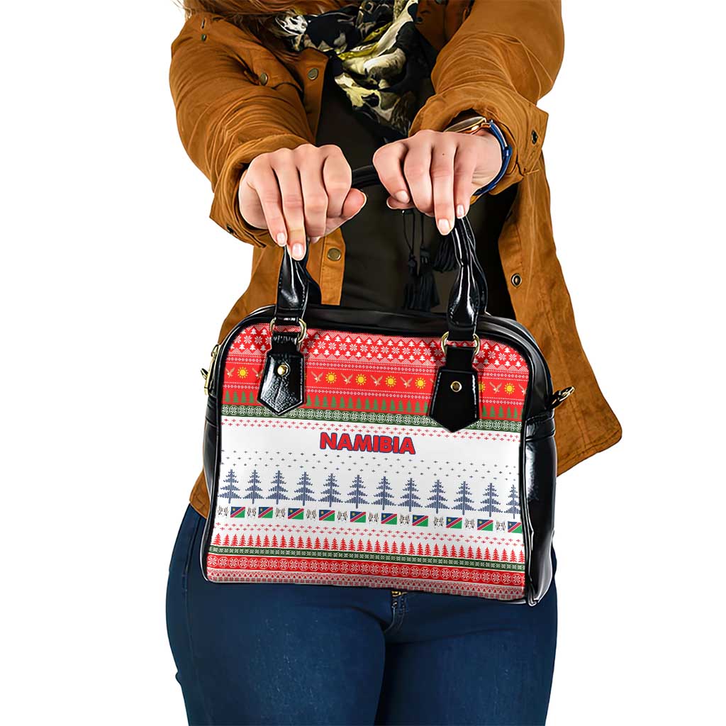 Namibia Christmas Shoulder Handbag with Red-Green Theme, Coat of Arms, and National Flag Motif - Wonder Print Shop