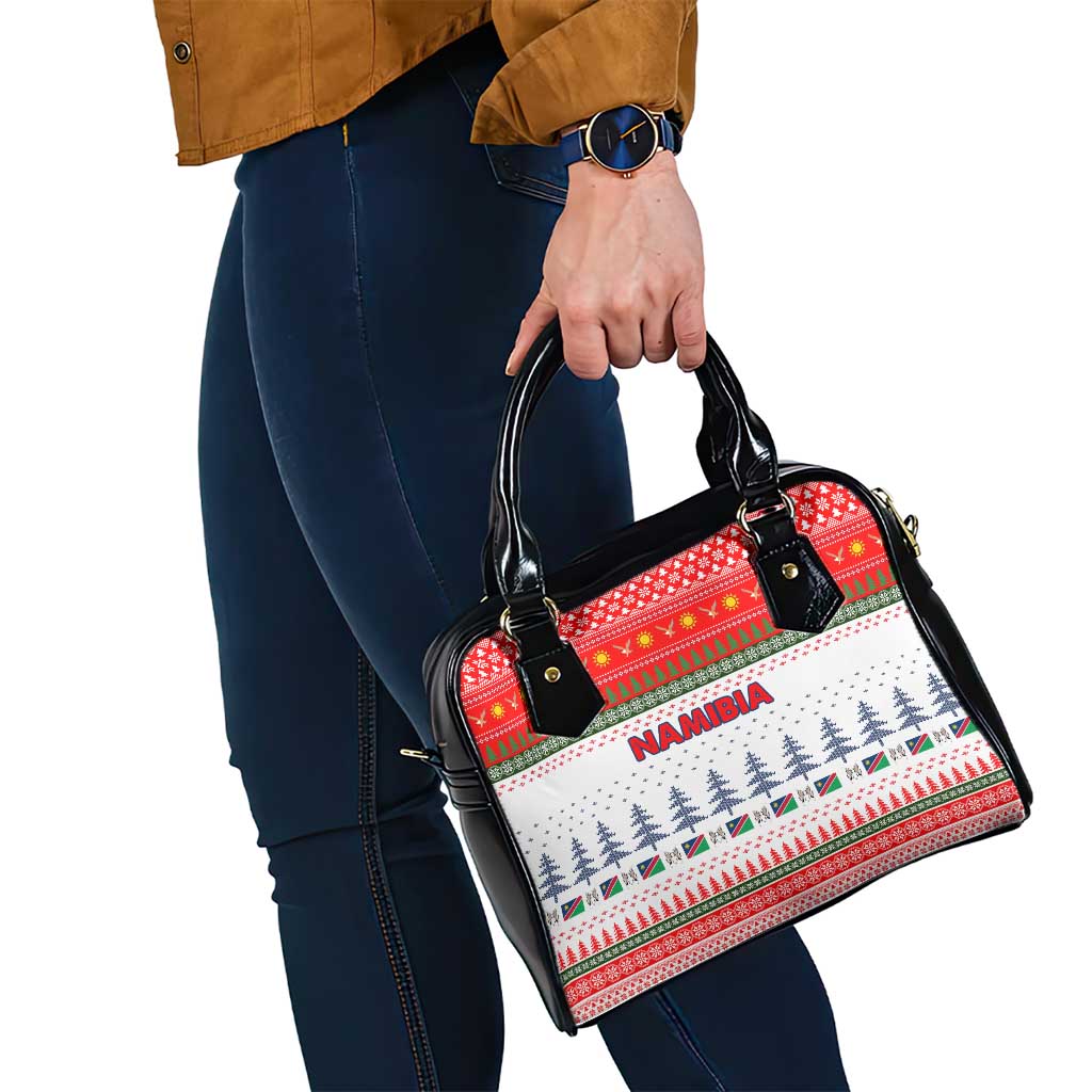 Namibia Christmas Shoulder Handbag with Red-Green Theme, Coat of Arms, and National Flag Motif - Wonder Print Shop