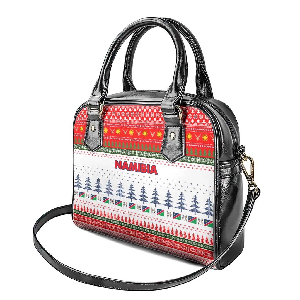 Namibia Christmas Shoulder Handbag with Red-Green Theme, Coat of Arms, and National Flag Motif - Wonder Print Shop