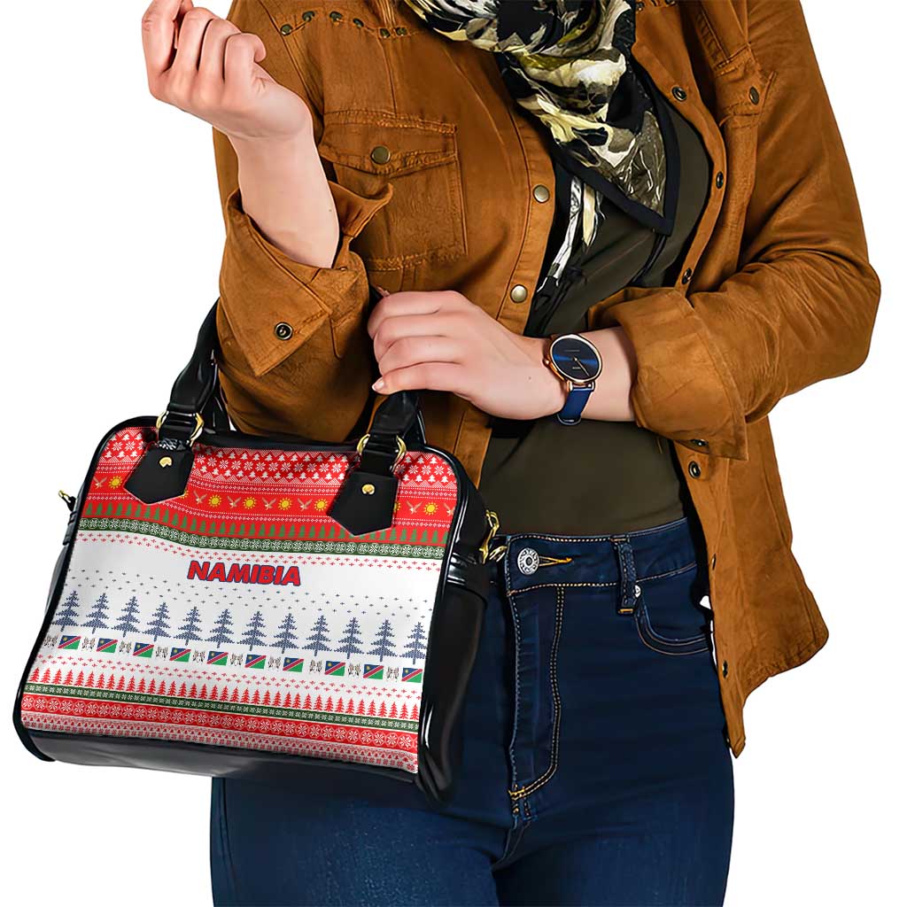Namibia Christmas Shoulder Handbag with Red-Green Theme, Coat of Arms, and National Flag Motif - Wonder Print Shop