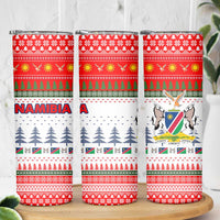 Namibia Christmas Skinny Tumbler with Red-Green Theme, Coat of Arms, and National Flag Motif - Wonder Print Shop