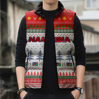 Namibia Christmas Sleeveless Puffer Jacket with Red-Green Theme, Coat of Arms, and National Flag Motif - Wonder Print Shop