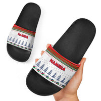 Namibia Christmas Slide Sandals with Red-Green Theme, Coat of Arms, and National Flag Motif - Wonder Print Shop