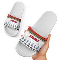 Namibia Christmas Slide Sandals with Red-Green Theme, Coat of Arms, and National Flag Motif - Wonder Print Shop