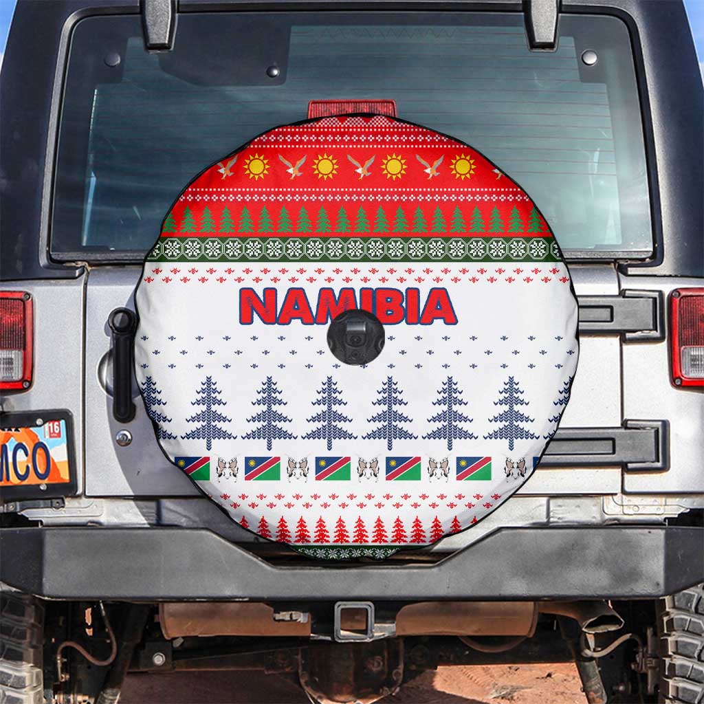 Namibia Christmas Spare Tire Cover with Red-Green Theme, Coat of Arms, and National Flag Motif - Wonder Print Shop