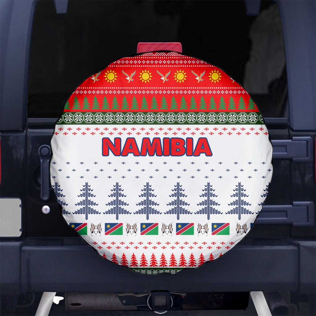 Namibia Christmas Spare Tire Cover with Red-Green Theme, Coat of Arms, and National Flag Motif - Wonder Print Shop