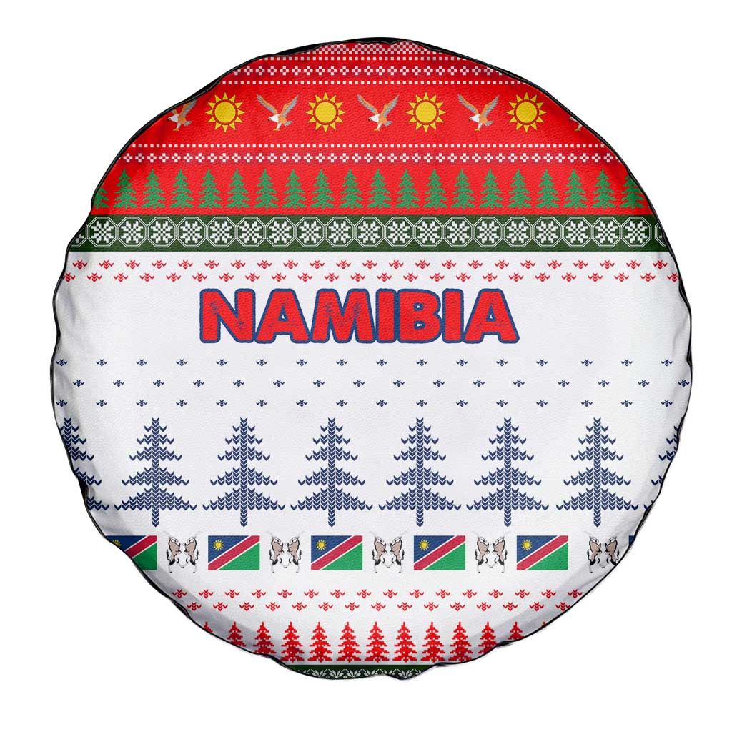 Namibia Christmas Spare Tire Cover with Red-Green Theme, Coat of Arms, and National Flag Motif - Wonder Print Shop