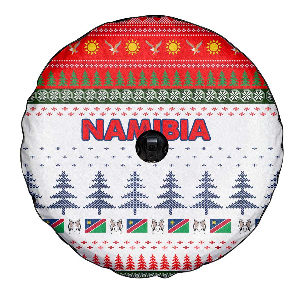 Namibia Christmas Spare Tire Cover with Red-Green Theme, Coat of Arms, and National Flag Motif - Wonder Print Shop