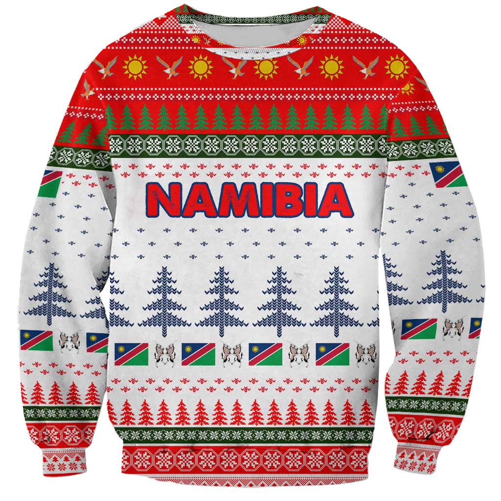 Namibia Christmas Sweatshirt with Red-Green Theme, Coat of Arms, and National Flag Motif - Wonder Print Shop