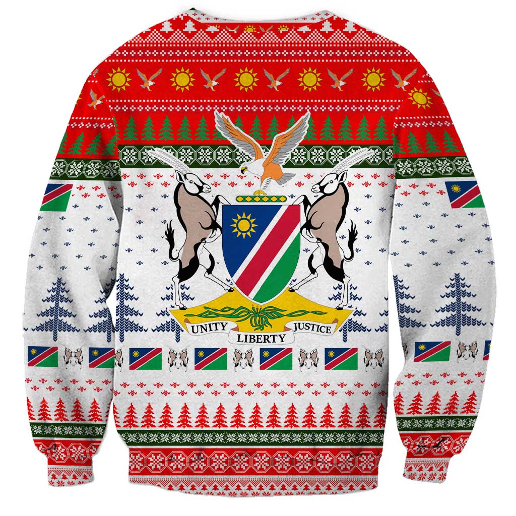 Namibia Christmas Sweatshirt with Red-Green Theme, Coat of Arms, and National Flag Motif - Wonder Print Shop