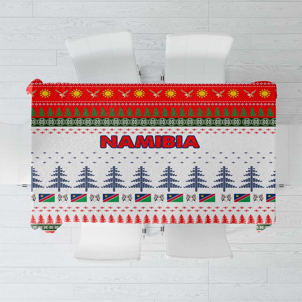 Namibia Christmas Tablecloth with Red-Green Theme, Coat of Arms, and National Flag Motif - Wonder Print Shop