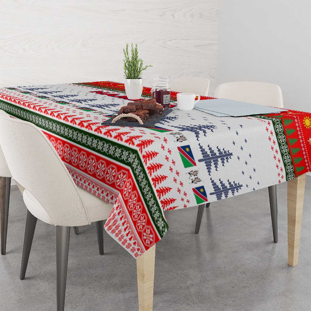Namibia Christmas Tablecloth with Red-Green Theme, Coat of Arms, and National Flag Motif - Wonder Print Shop
