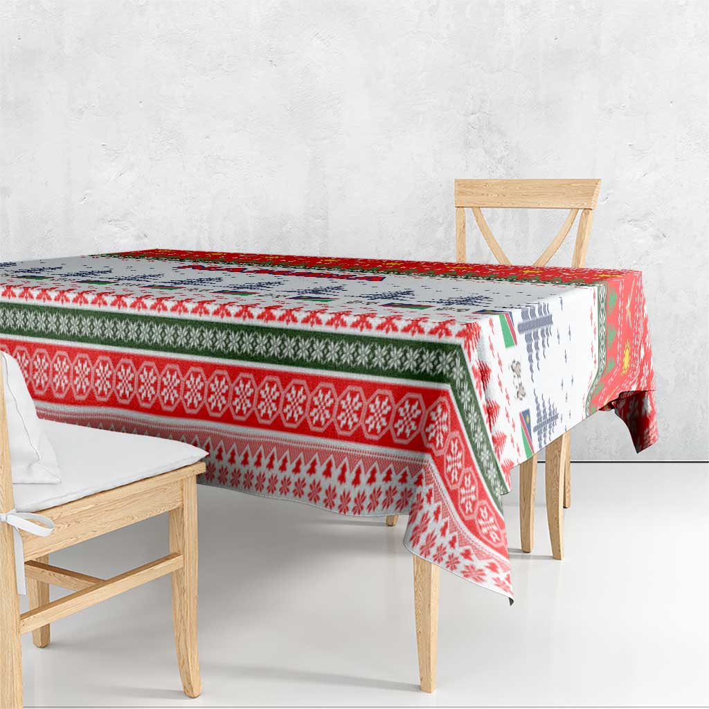 Namibia Christmas Tablecloth with Red-Green Theme, Coat of Arms, and National Flag Motif - Wonder Print Shop