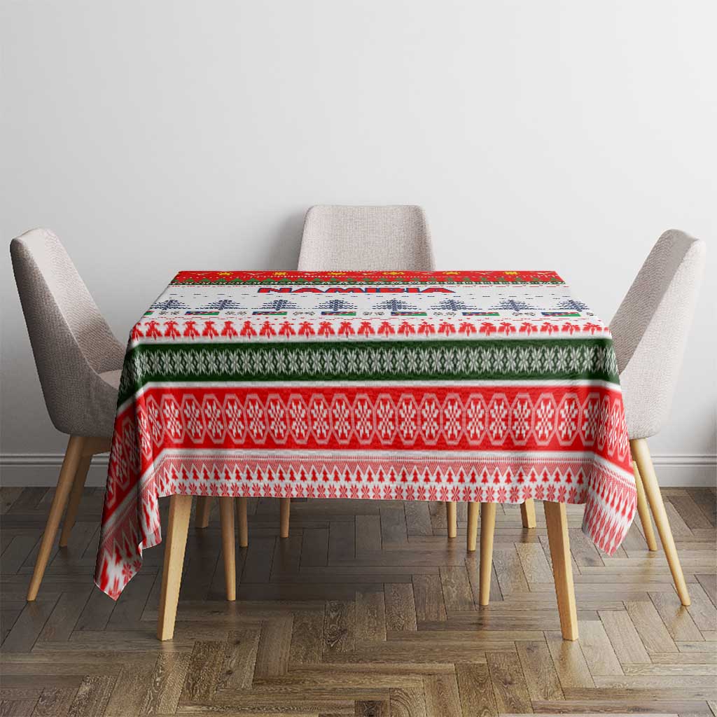 Namibia Christmas Tablecloth with Red-Green Theme, Coat of Arms, and National Flag Motif - Wonder Print Shop