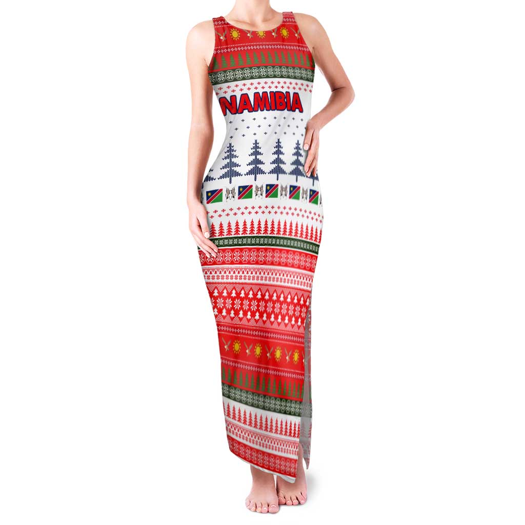 Namibia Christmas Tank Maxi Dress with Red-Green Theme, Coat of Arms, and National Flag Motif - Wonder Print Shop
