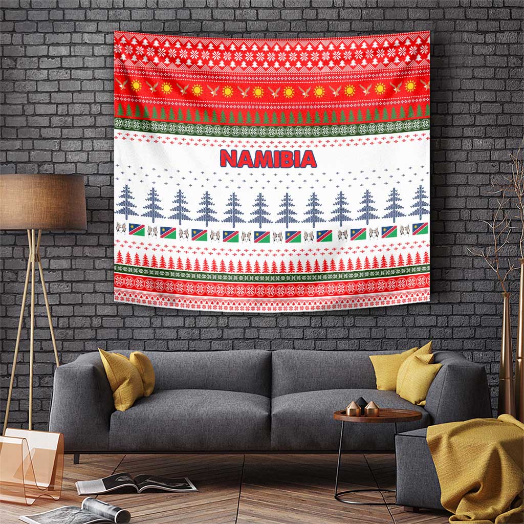 Namibia Christmas Tapestry with Red-Green Theme, Coat of Arms, and National Flag Motif - Wonder Print Shop
