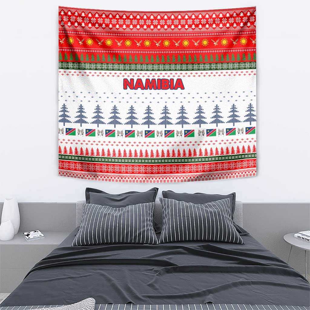 Namibia Christmas Tapestry with Red-Green Theme, Coat of Arms, and National Flag Motif - Wonder Print Shop