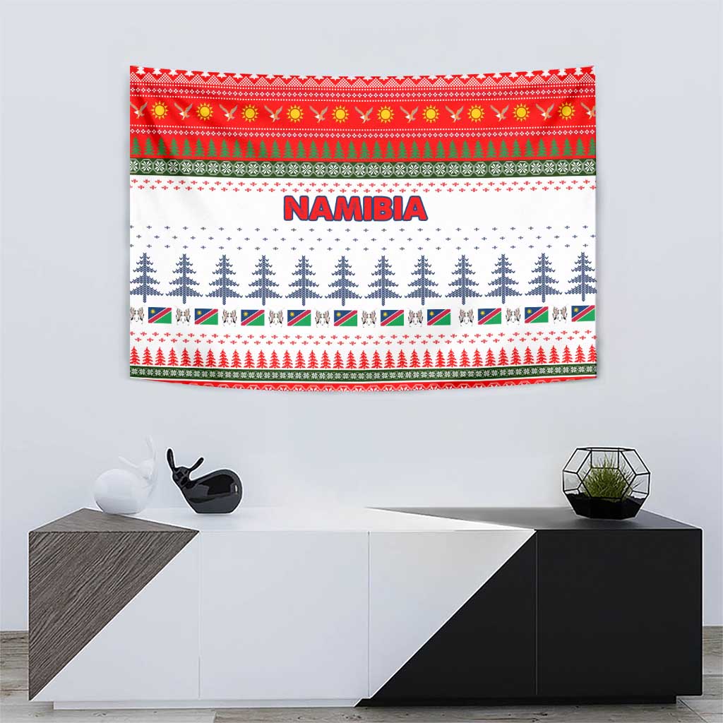 Namibia Christmas Tapestry with Red-Green Theme, Coat of Arms, and National Flag Motif - Wonder Print Shop