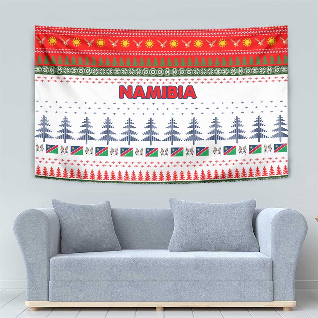 Namibia Christmas Tapestry with Red-Green Theme, Coat of Arms, and National Flag Motif - Wonder Print Shop