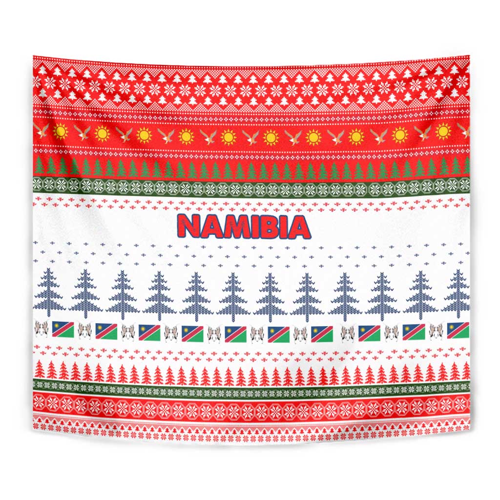Namibia Christmas Tapestry with Red-Green Theme, Coat of Arms, and National Flag Motif - Wonder Print Shop