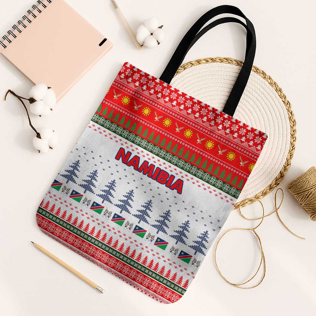 Namibia Christmas Tote Bag with Red-Green Theme, Coat of Arms, and National Flag Motif - Wonder Print Shop