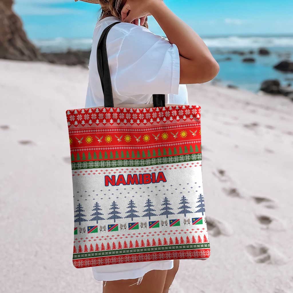 Namibia Christmas Tote Bag with Red-Green Theme, Coat of Arms, and National Flag Motif - Wonder Print Shop