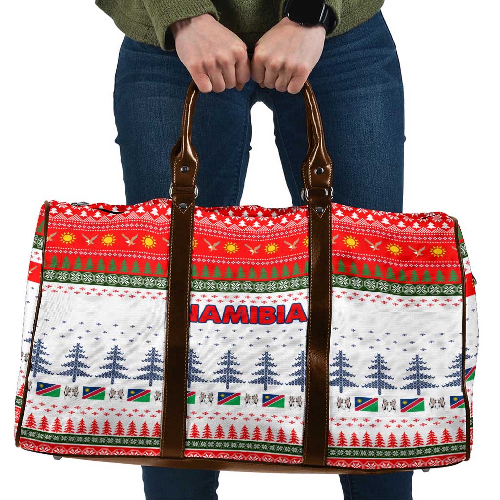 Namibia Christmas Travel Bag with Red-Green Theme, Coat of Arms, and National Flag Motif - Wonder Print Shop