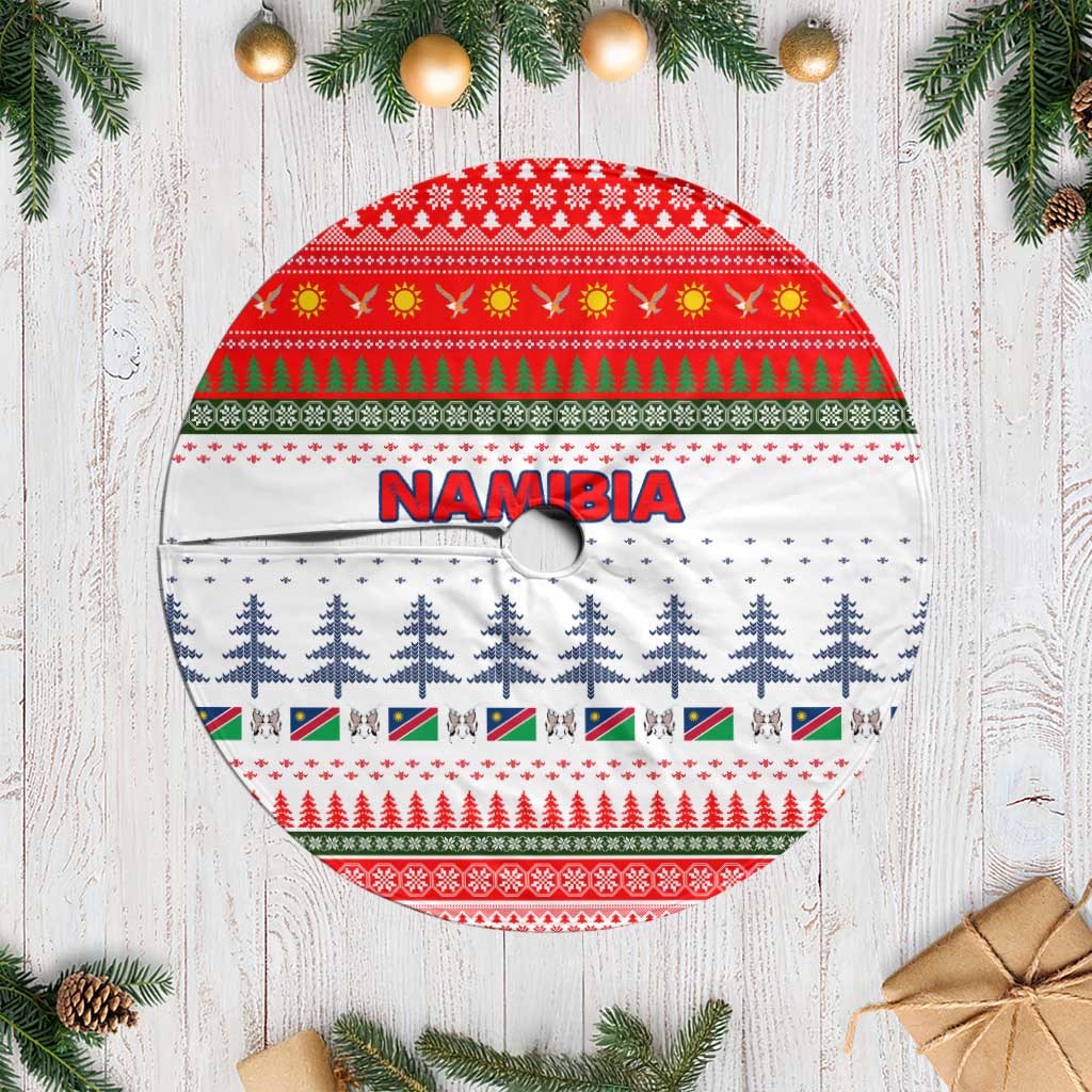 Namibia Christmas Tree Skirt with Red-Green Theme, Coat of Arms, and National Flag Motif - Wonder Print Shop