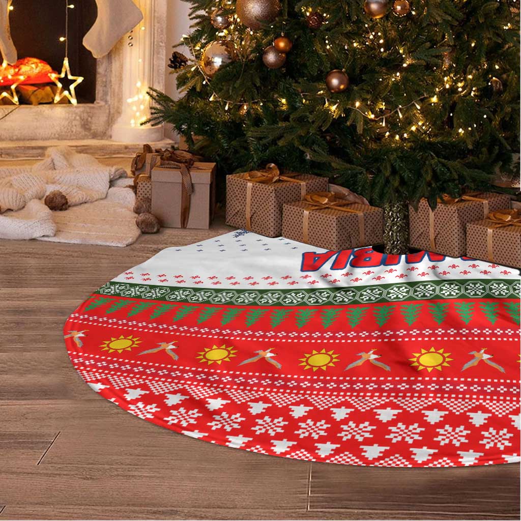 Namibia Christmas Tree Skirt with Red-Green Theme, Coat of Arms, and National Flag Motif - Wonder Print Shop