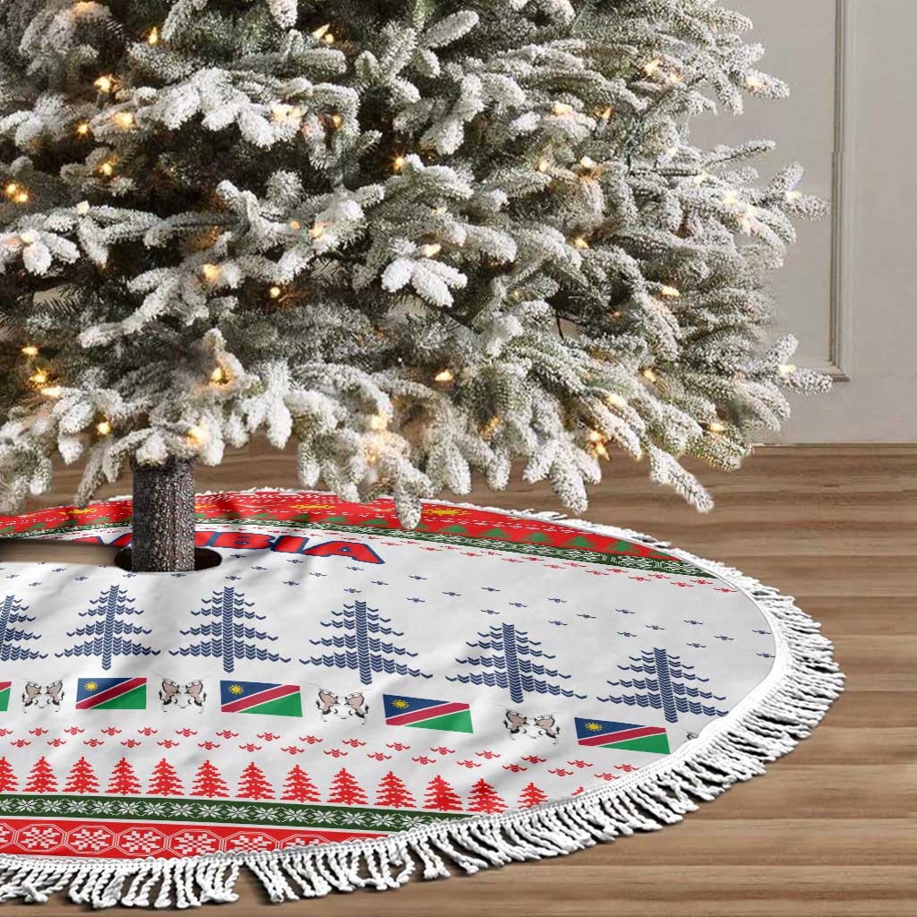 Namibia Christmas Tree Skirt with Red-Green Theme, Coat of Arms, and National Flag Motif - Wonder Print Shop