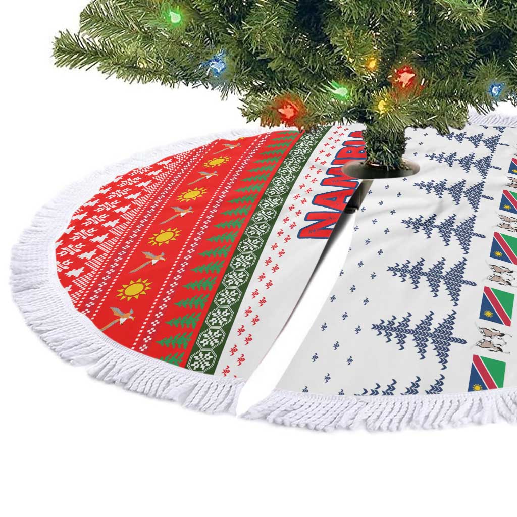 Namibia Christmas Tree Skirt with Red-Green Theme, Coat of Arms, and National Flag Motif - Wonder Print Shop