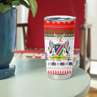Namibia Christmas Tumbler Cup with Red-Green Theme, Coat of Arms, and National Flag Motif - Wonder Print Shop
