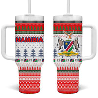 Namibia Christmas Tumbler With Handle with Red-Green Theme, Coat of Arms, and National Flag Motif - Wonder Print Shop