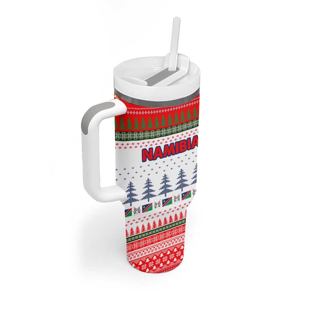 Namibia Christmas Tumbler With Handle with Red-Green Theme, Coat of Arms, and National Flag Motif - Wonder Print Shop