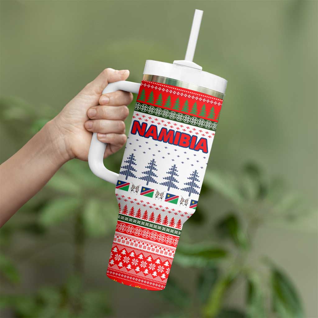 Namibia Christmas Tumbler With Handle with Red-Green Theme, Coat of Arms, and National Flag Motif - Wonder Print Shop