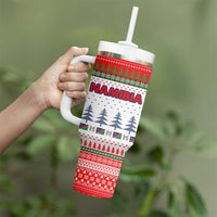Namibia Christmas Tumbler With Handle with Red-Green Theme, Coat of Arms, and National Flag Motif - Wonder Print Shop