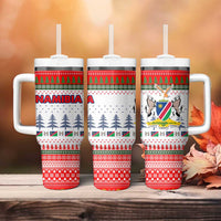 Namibia Christmas Tumbler With Handle with Red-Green Theme, Coat of Arms, and National Flag Motif - Wonder Print Shop