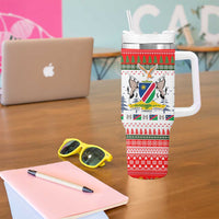 Namibia Christmas Tumbler With Handle with Red-Green Theme, Coat of Arms, and National Flag Motif - Wonder Print Shop