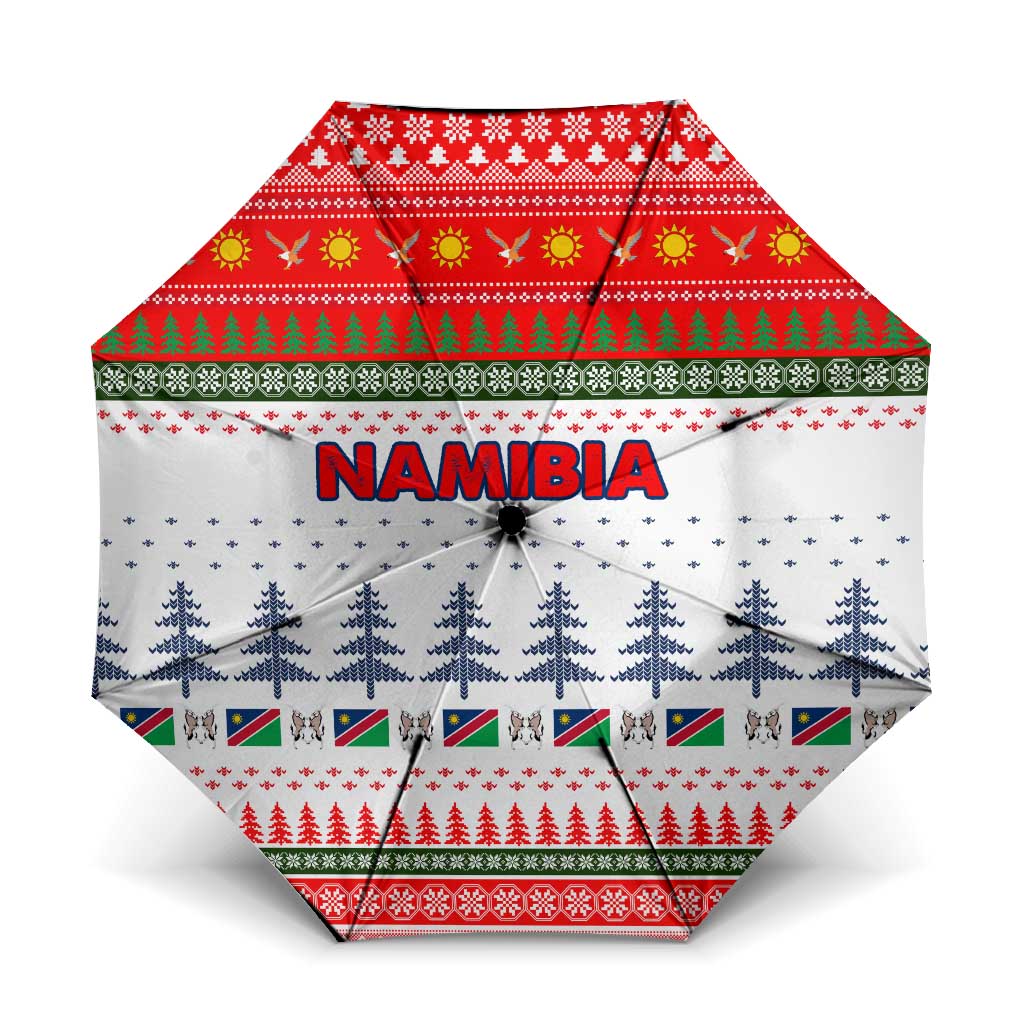 Namibia Christmas Umbrella with Red-Green Theme, Coat of Arms, and National Flag Motif - Wonder Print Shop
