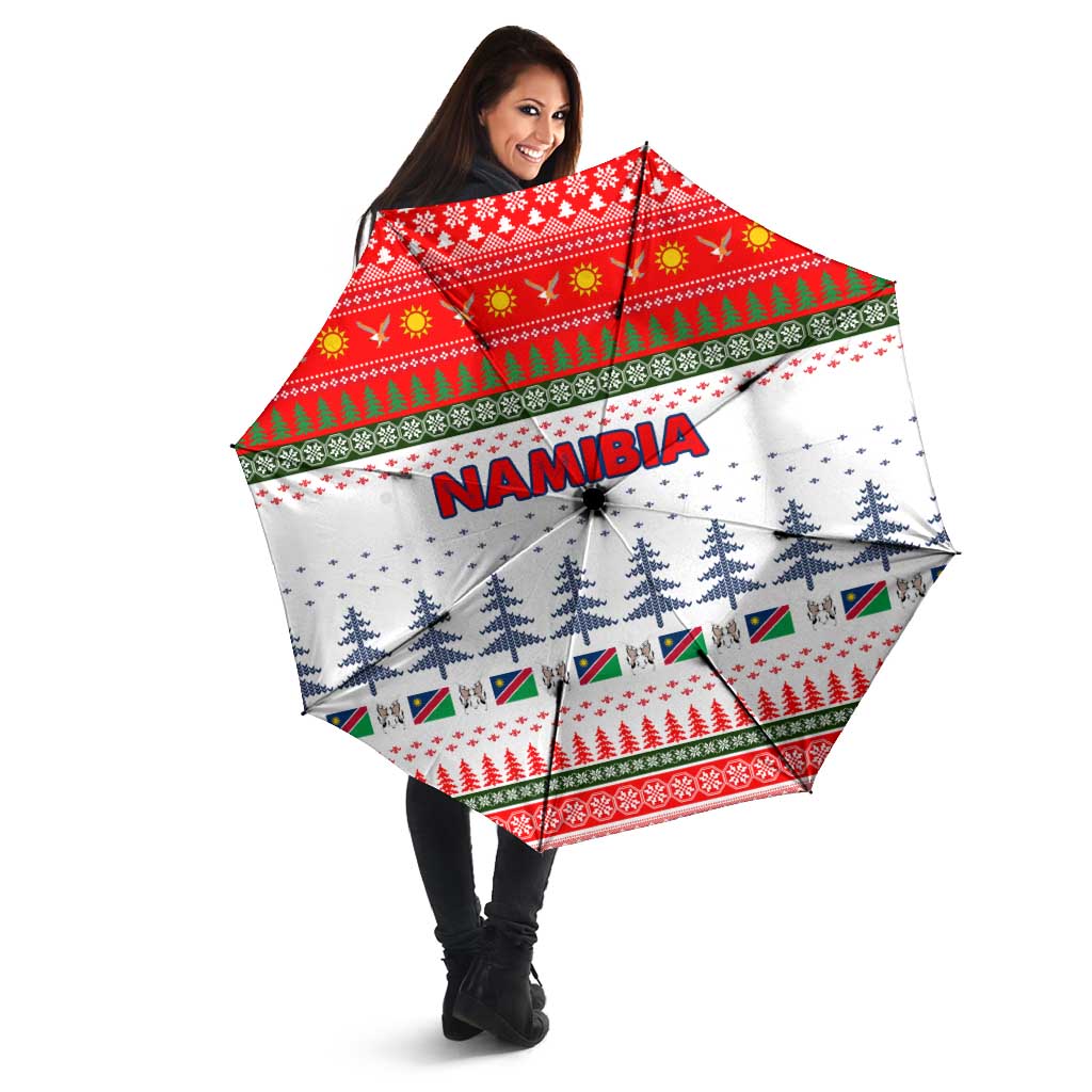 Namibia Christmas Umbrella with Red-Green Theme, Coat of Arms, and National Flag Motif - Wonder Print Shop