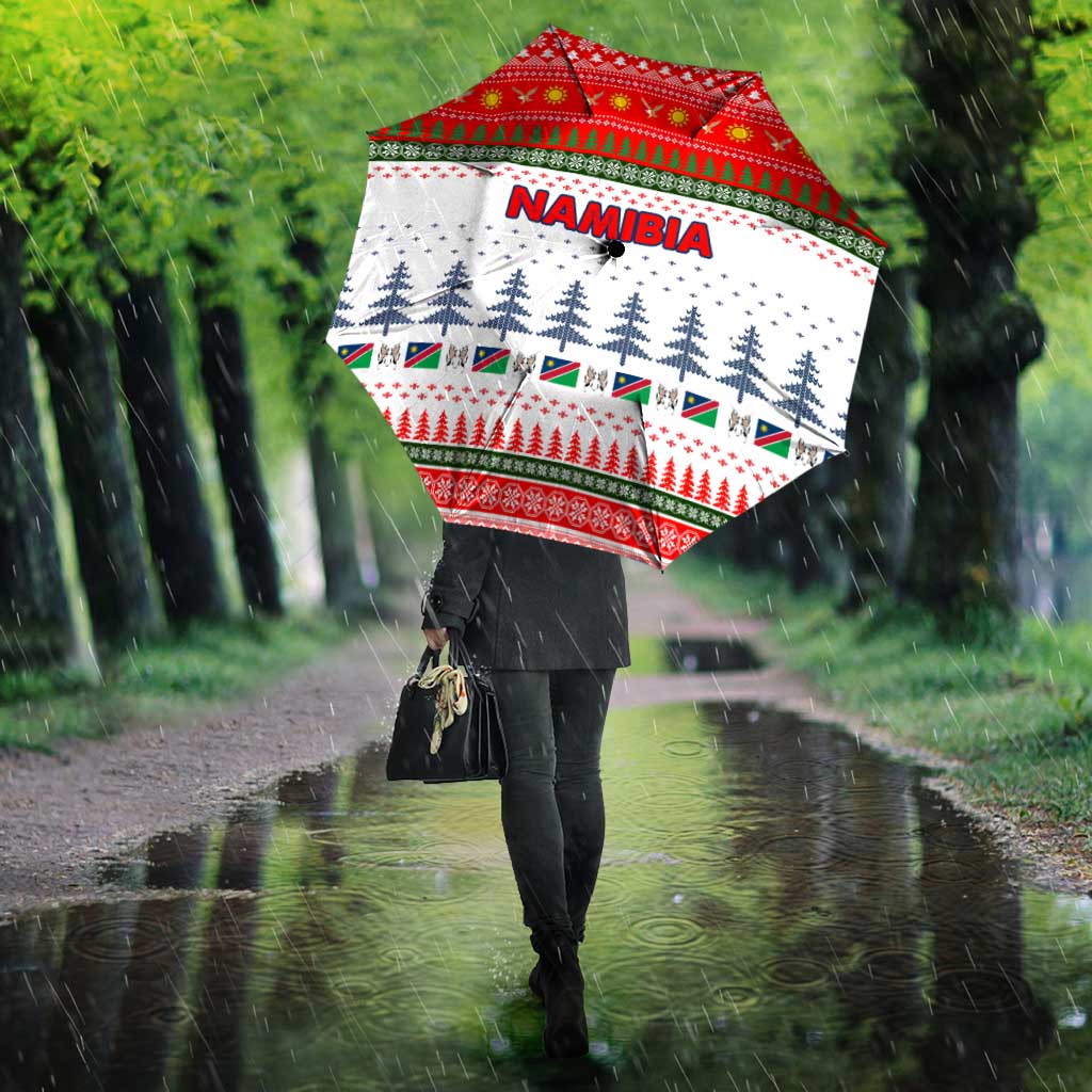 Namibia Christmas Umbrella with Red-Green Theme, Coat of Arms, and National Flag Motif - Wonder Print Shop