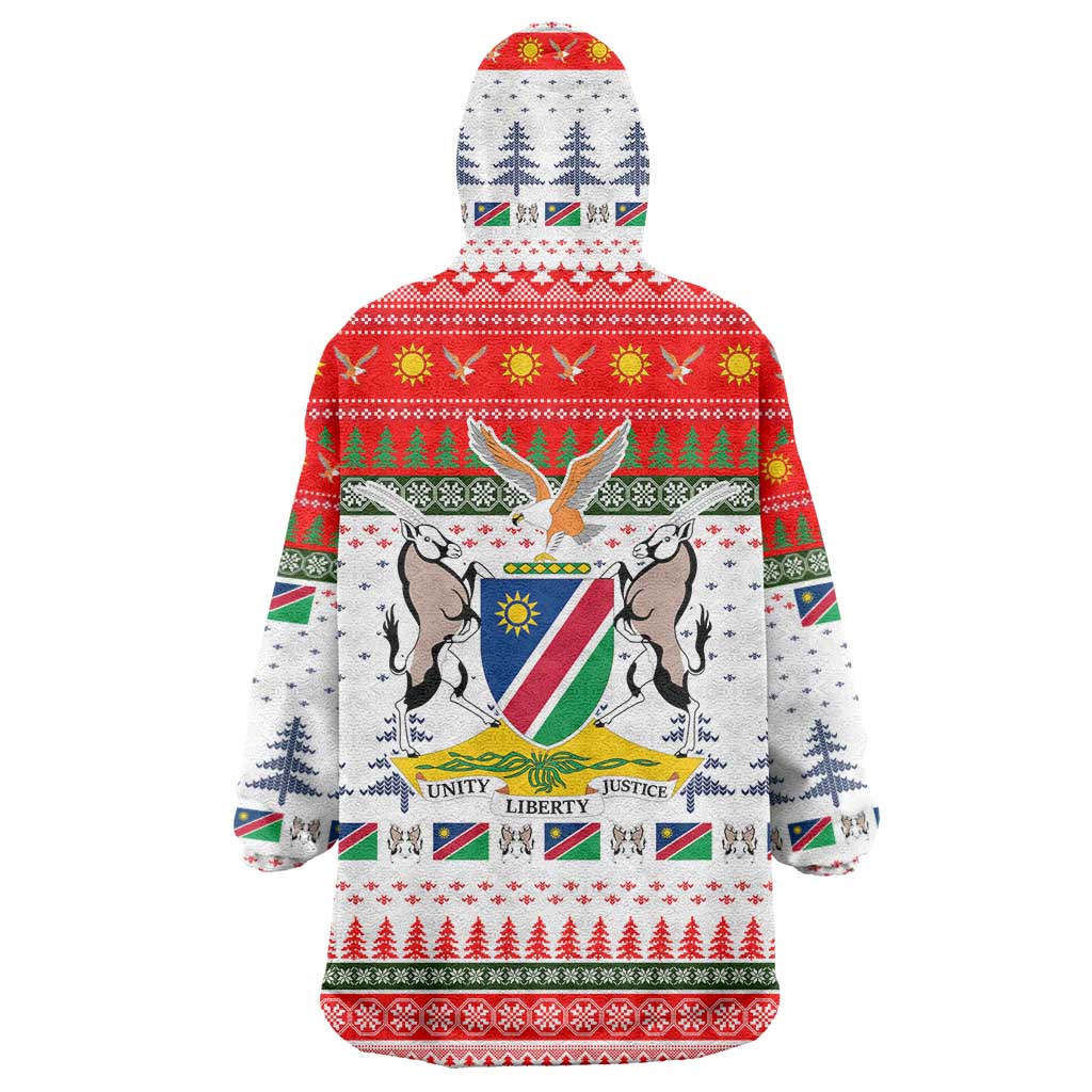 Namibia Christmas Wearable Blanket Hoodie with Red-Green Theme, Coat of Arms, and National Flag Motif - Wonder Print Shop
