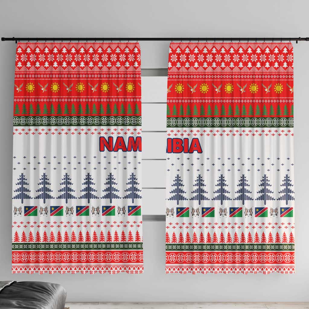Namibia Christmas Window Curtain with Red-Green Theme, Coat of Arms, and National Flag Motif - Wonder Print Shop