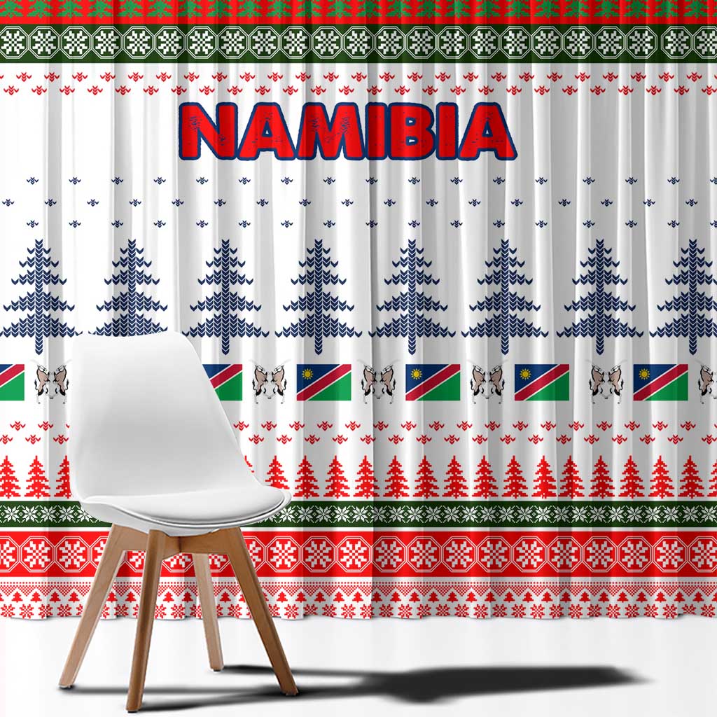 Namibia Christmas Window Curtain with Red-Green Theme, Coat of Arms, and National Flag Motif - Wonder Print Shop