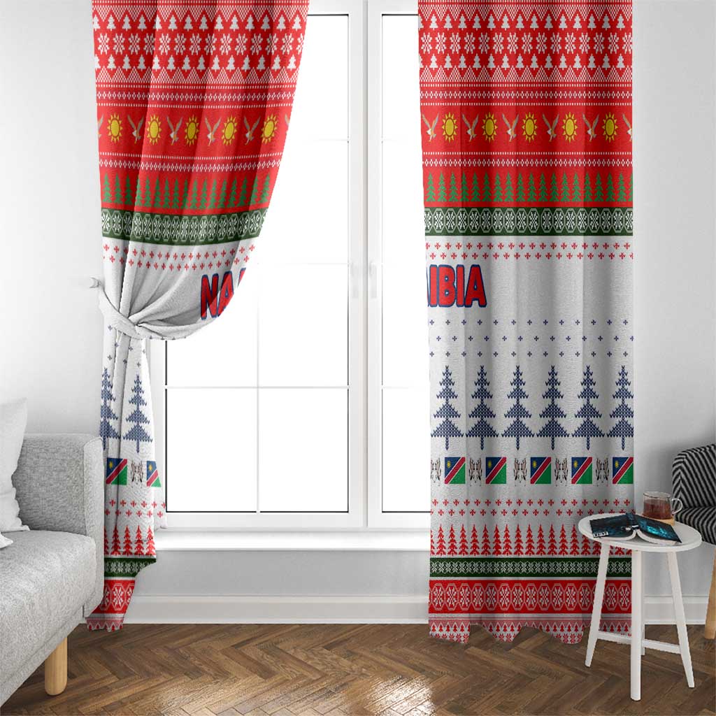 Namibia Christmas Window Curtain with Red-Green Theme, Coat of Arms, and National Flag Motif - Wonder Print Shop