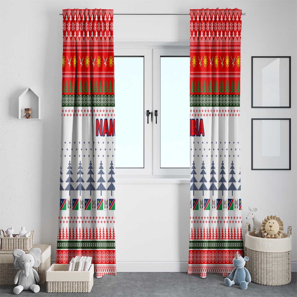 Namibia Christmas Window Curtain with Red-Green Theme, Coat of Arms, and National Flag Motif - Wonder Print Shop