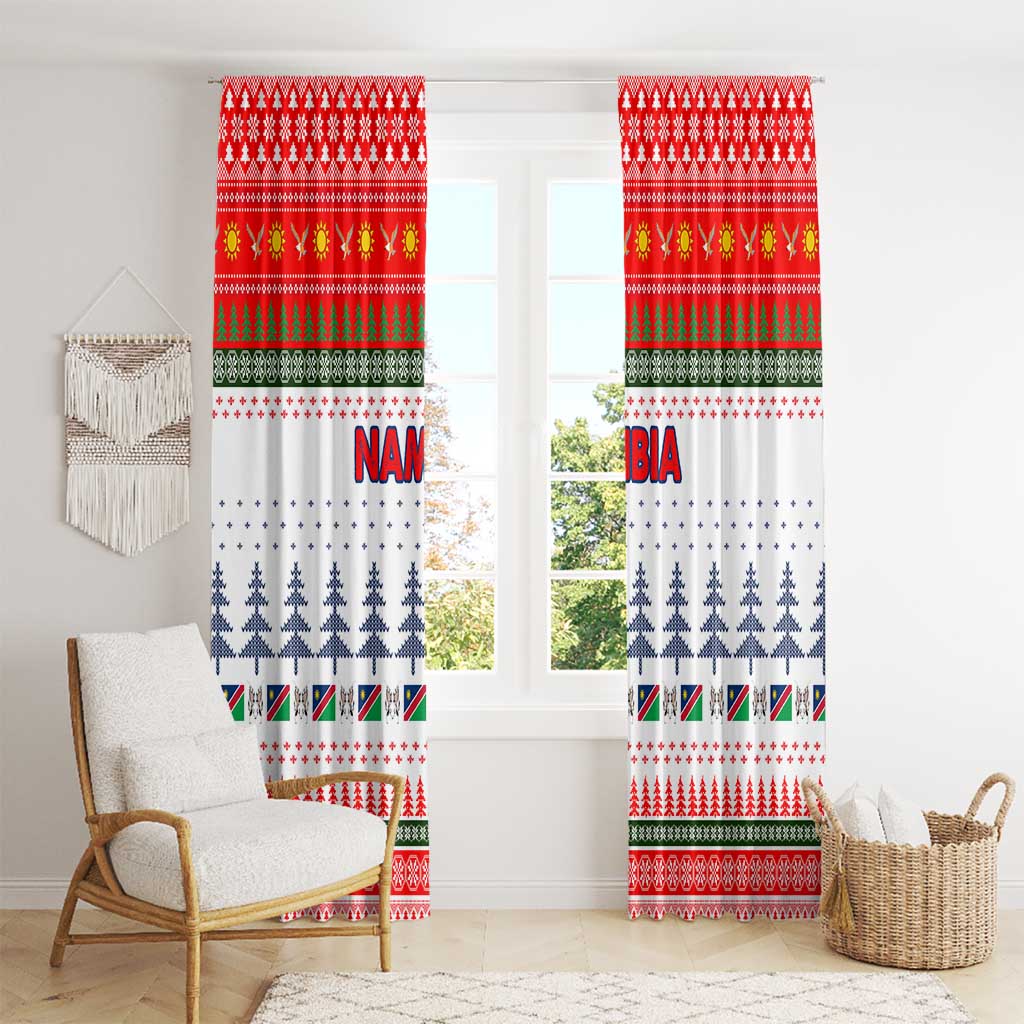 Namibia Christmas Window Curtain with Red-Green Theme, Coat of Arms, and National Flag Motif - Wonder Print Shop
