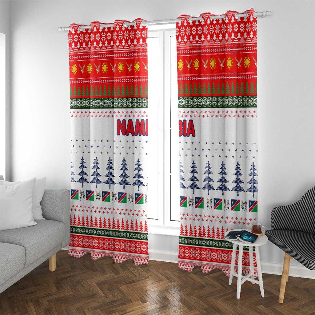 Namibia Christmas Window Curtain with Red-Green Theme, Coat of Arms, and National Flag Motif - Wonder Print Shop