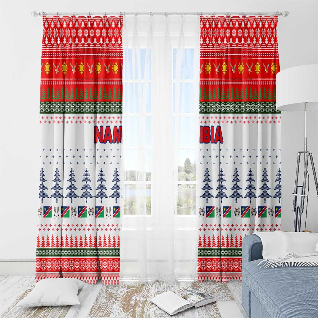 Namibia Christmas Window Curtain with Red-Green Theme, Coat of Arms, and National Flag Motif - Wonder Print Shop